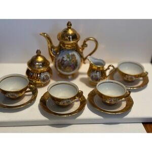 Vintage Bavaria Germany 24K Gold Tea Set Fragonard Courting Scene 13 Piece